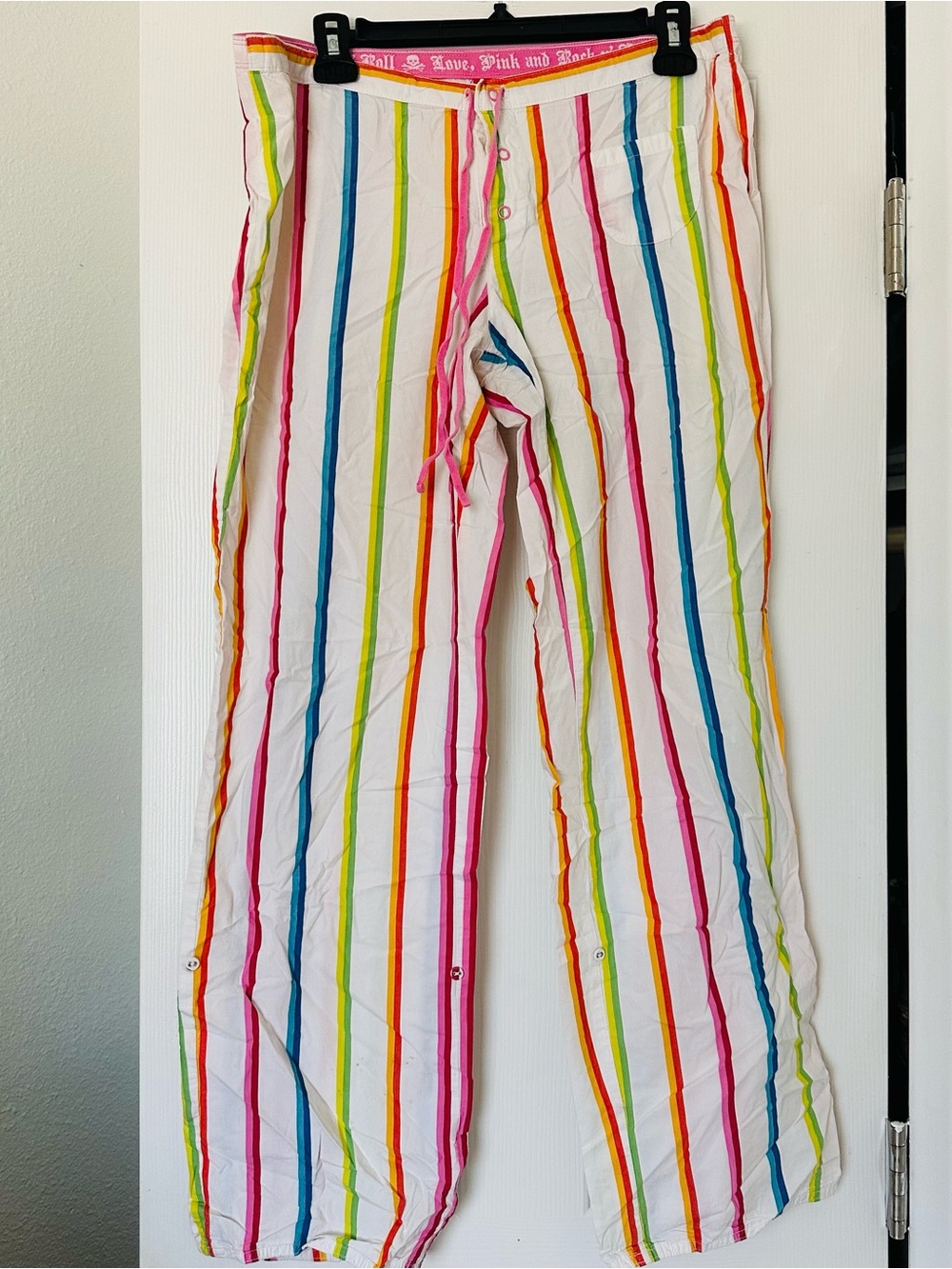 PINK Victoria's Secret Girls' White Multicolor Vertical Stripe Pajama Pants